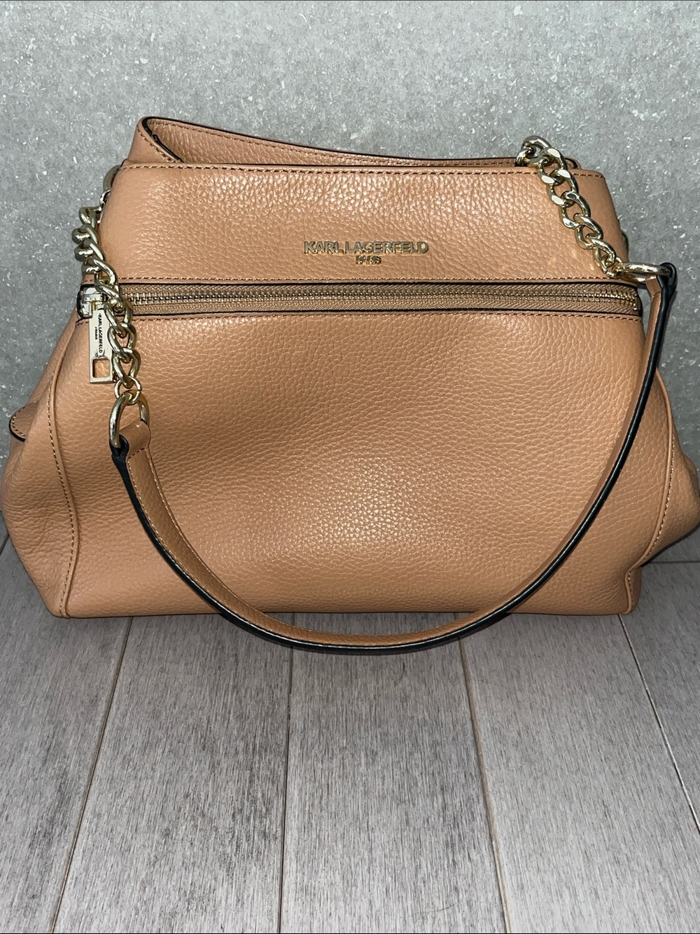 NEW Karl Lagerfeld Camel Leather Shoulder Bag Brown peach
